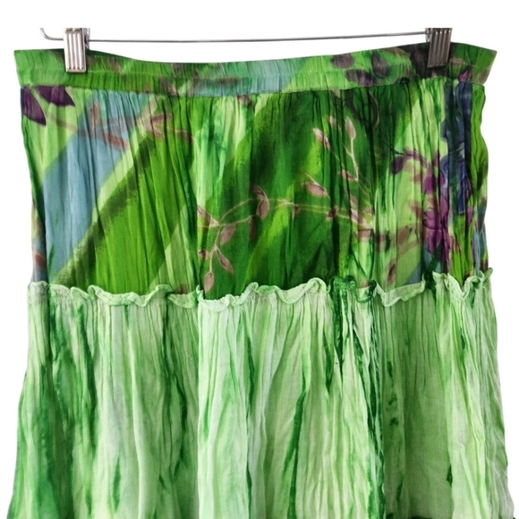 Uniti Casuals Green Floral Boho Festival Hippie Skirt Pull On Tiered Free Size - Picture 2 of 6